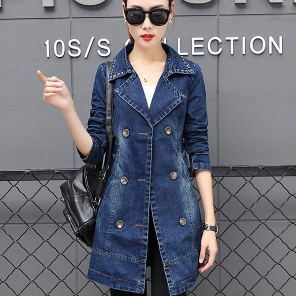 

2018 spring new korean arder cowboy windbreaker female medium long loose and comfortable double row button coat tide, Tan;black