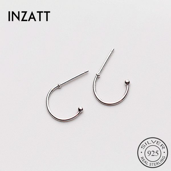 

inzatt trendy personality concise ear hook stud earrings for women birthday 925 sterling silver fine jewelry accessories gift, Golden;silver