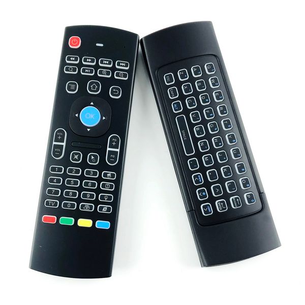 X8 Hintergrundbeleuchtung MX3 Tastatur mit IR Lernen Qwerty 2,4G Drahtlose Fernbedienung 6 Achsen Fly Air Maus Gampad Für Android TV Box i8 Gute qualität