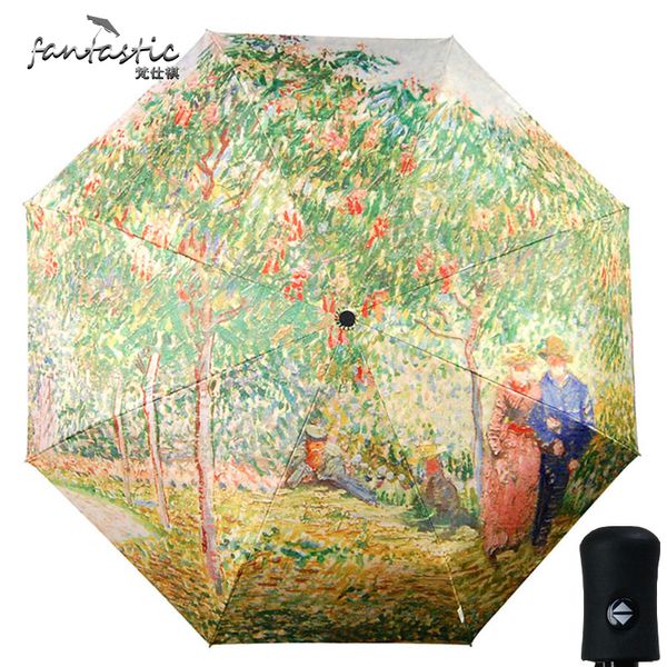 

fantastic van gogh art painting uv protection rain drops automatic romantic folding umbrella sun chinese creative umbrella