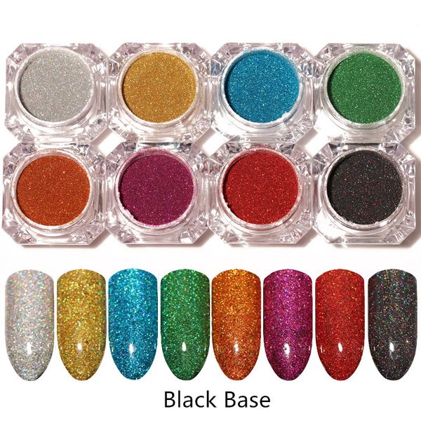 

1g/box holographic laser powder nail glitter holo chrome dust manicure shinny glitters set diy nail art decorations 8 colors, Silver;gold