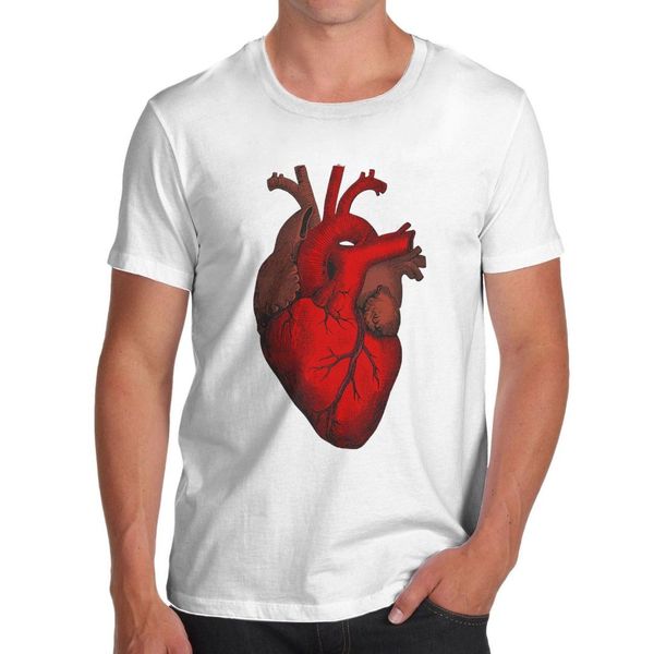 

men's anatomical correct heart printed t-shirt, White;black