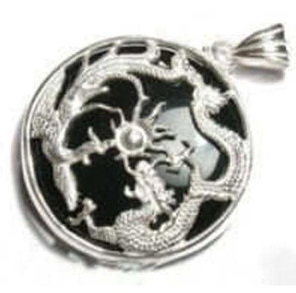 

natural black jade silver dragon phoenix pendant and necklace <<< ing