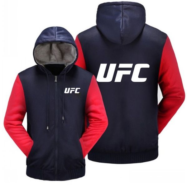 

2018 autumn and winter coat sportwear mma ufc cashmere sweatshirts zipper hoodie mens cotton jacket thick warm coat men hoodies, Blue;black