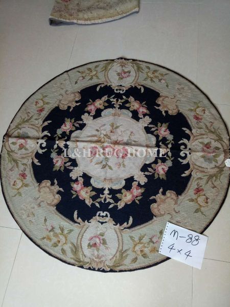 

4'x4' round handmade rug 100% wool handmade needlepoint area rug dia 120cm