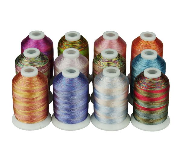 

simthread variegated colors multi-colors polyester embroidery thread 12 colors 1100 yards per spool, Black;white