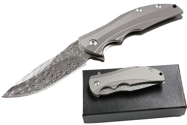 

Newest ZT0606 VG10 Damascus Flipper Folding Pocket Knife CNC Titanium Handle Outdoor Camping Hunting Hiking Knives Tactical gear P205Q