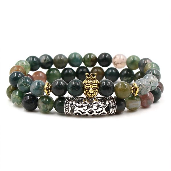 Bracciale con perline di pietra di agata indiana 2 pezzi/set braccialetto di pietre naturali con charm per meditazione yoga e chakra