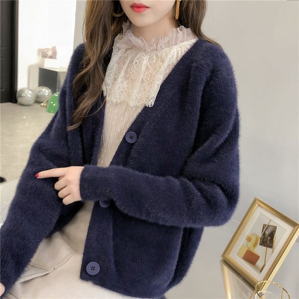 

new sweater women cardigan knitted sweater coat long sleeve crochet female casual v-neck woman cardigans poncho pull femme, White;black