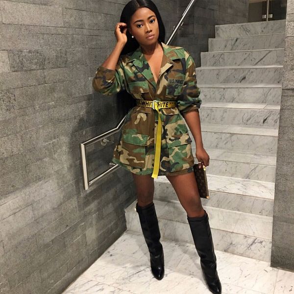 

long camouflage coat women 2018 fashion long sleeve new autumn winter casual button camo outwear jacket drop shipping outerwear, Black;brown