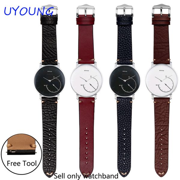 

for withings activite steel/ quality genuine leather strap on for hours 18mm withings replacement leather watch bands, Black;brown