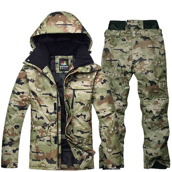 

35 camouflage men ski suit set special snowboarding suit clothes waterproof breathable winter costumes snow jacket + pant