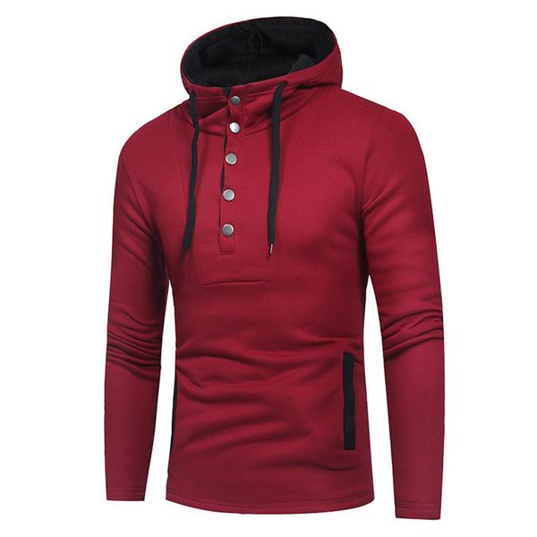 

missky autumn spring men sweatshirt fashion button chic hit color long sleeve sweatshirt simple casual pullover, Black