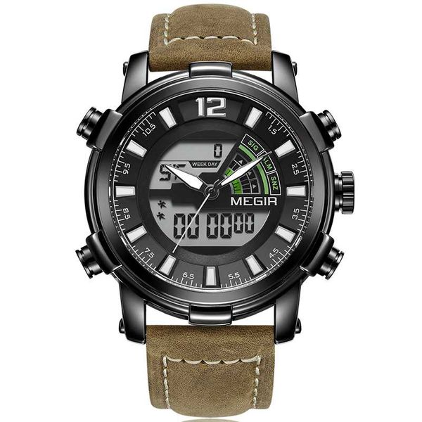 

megir mens quartz analog watch luxury fashion sport wristwatch waterproof leather male watches clock relogio masculino, Slivery;brown
