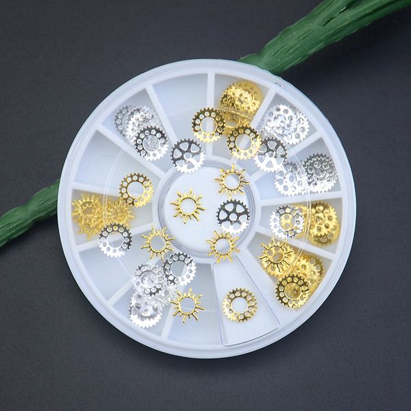 

nail art wheel gold silver metal hollow gear punk steam sticker 3d tips decoration diy design accessoires jewerly manicure tools, Silver;gold