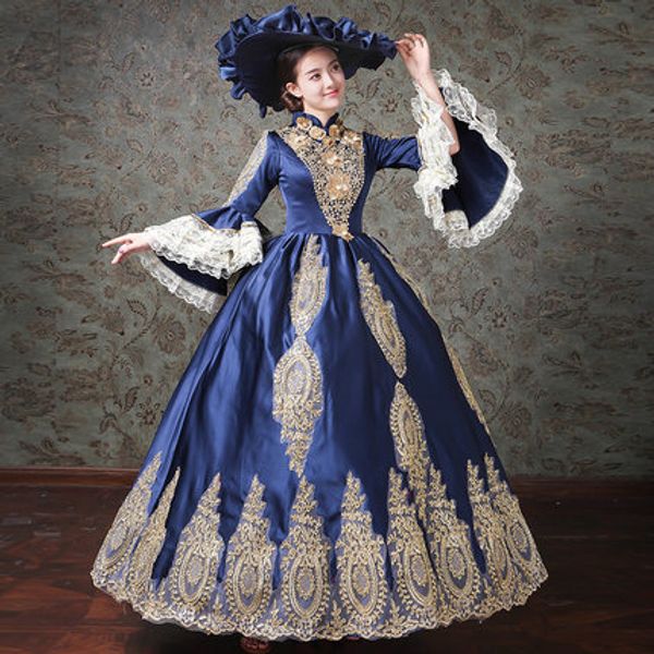 

royal blue embroidery fairy princess long gown medieval dress cartoon princess medieval renaissance gown queen cosplay victoria dress, Black;red