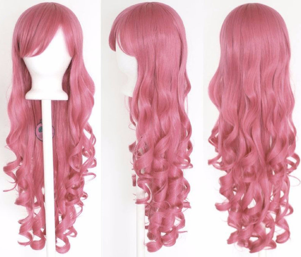 

pink 80cm women long curly wavy hair wig fashion costume party anime cosplay, Black;brown