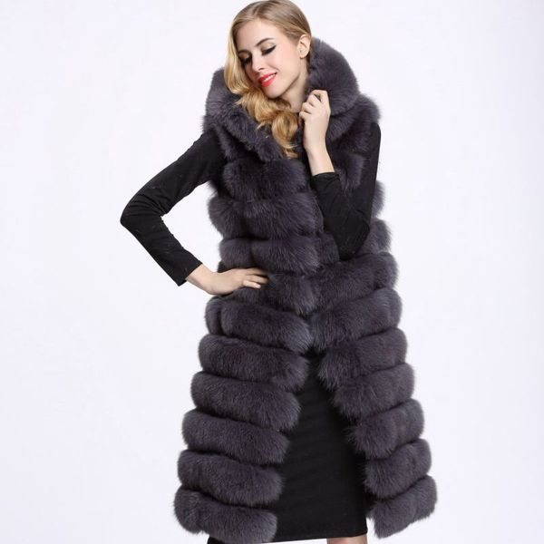 

long faux fur vest women fur coat fake fur gilet jacket 2018 f0401 8 colors s-4xl sleeveless, Black