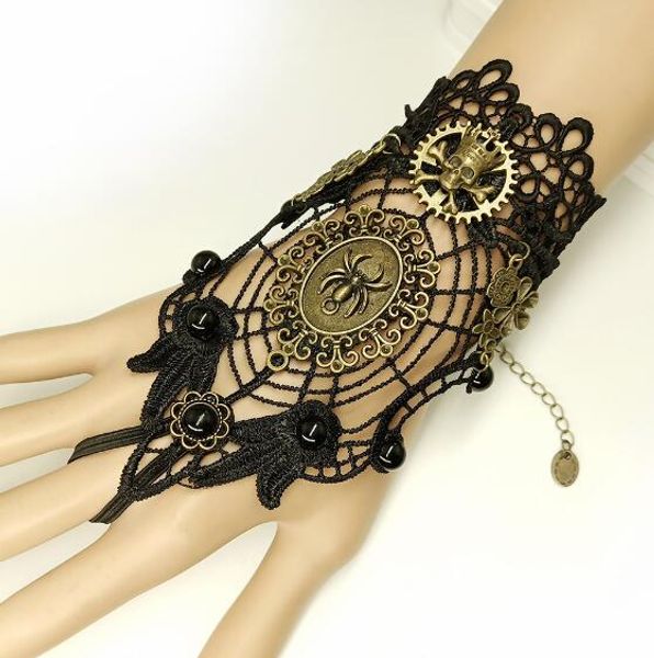 

new vintage fashion personality bracelet spider web black lace lady gloves halloween day accessories chic classic delicate elegance, Golden;silver
