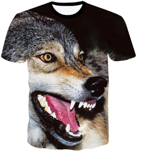 

new arrival men/women wolf 3d printed t-shirt summe fashion hip hop casual t-shirt u403, White;black