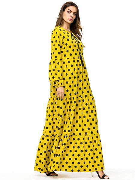 

187195 baju muslim loose large size women's autumn new large wave point printing long paragraph dress rad fanm mizilman vestido de muje, Red