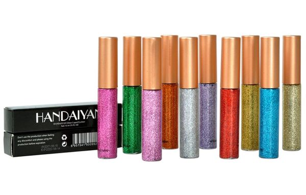 Penna per eyeliner liquido glitter di marca HANDAIYAN 10 colori Metallic Shine Eye Shadow Liner Matita combinata Trucco per occhi