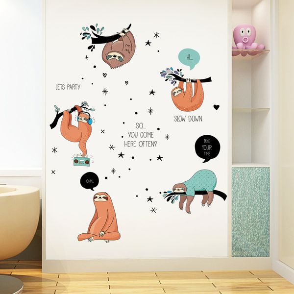 

funny animal tree sloth cartoon wall stickers kids room bedroom living room porch closet decorative stickers diy removable decal