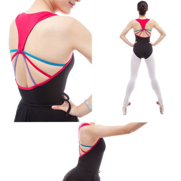 

gymnastics competition leotards dancewear ballet lace for women backless sleeveless costume cotton bodysuit black, Black;red