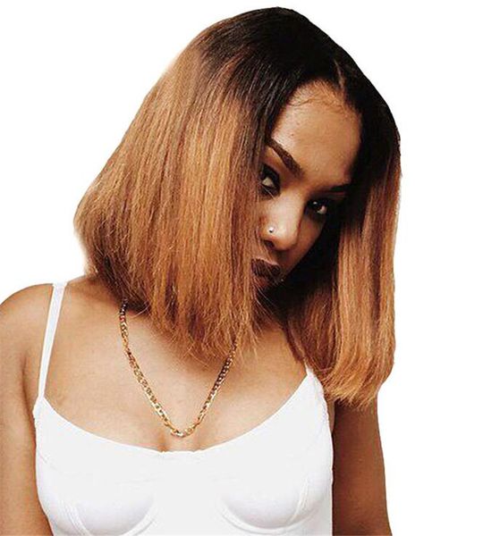 Bob Human Hair Lace Front Wigs 150 Density Short Ombre Color T1b