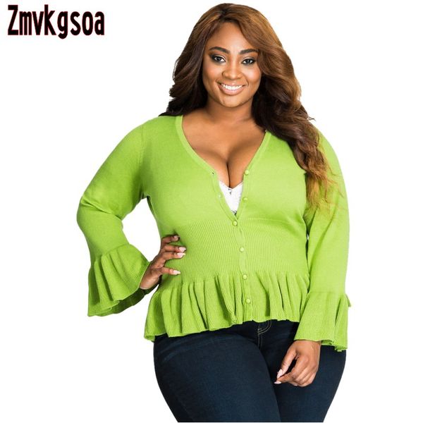 

zmvkgsoa black white ruffle hem v neck ladies big plus size xxxl sweater cardigan feminino women v277330, White;black