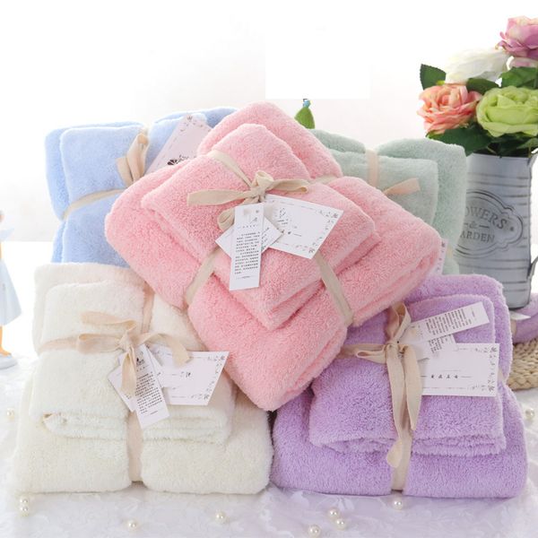 

2018 new style high density coral fleece towel sets 2pcs warm soft baby towel 1pcs hand 1pcs baby bath stuff