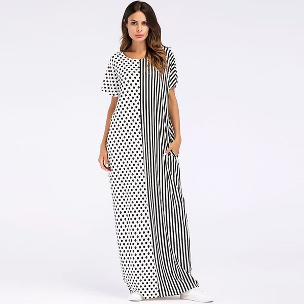 

187039 europe and america kids-loving clothing wave point and stripe new fashion loose long dress patchworked contrast skirt musulman, Red