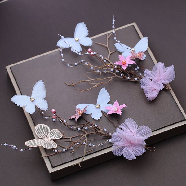 2019 Bridal Branch Hair Clip Tiara Crepe Flowers Butterfly Hair