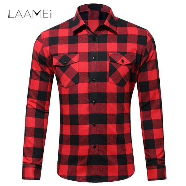 

laamei flannel plaid mens shirts 2018 spring autumn casual long sleeve shirt men slim fit styles brand shirts camisa masculina, White;black