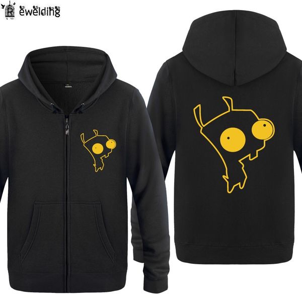 

zipper hoodies men invader zim dog gir anime cartoon mens hoodie fleece long sleeve man's jacket sweatshirt fitness tracksuit, Black