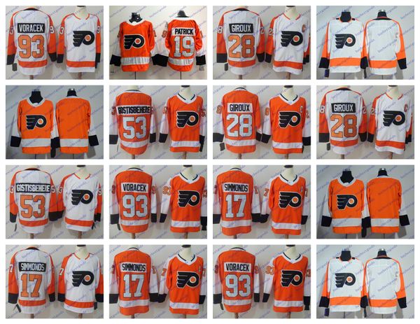 

2018 ice philadelphia flyers 28 claude giroux 53 shayne gostisbehere 17 wayne simmonds 93 jakub voracek 19 nolan patrick blank hockey jersey, Black;red