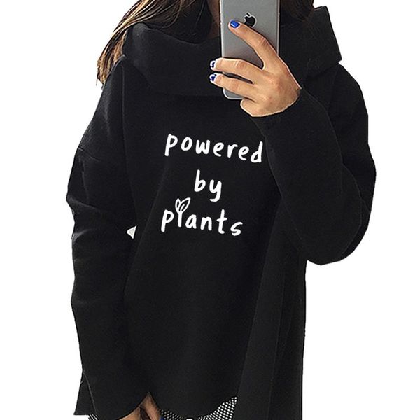

2018 new fashion powered by plants vegan print sweatshirt femmes hoodies women girls hoody harajuku street sweet pullovers, Black