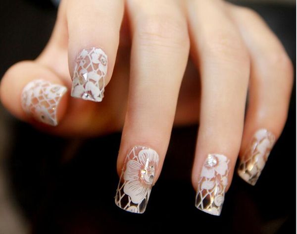

25pcs/lot each pc all posted 12 stickers nail applique nail sticker white lace drill professional nail care 16style package 150*75mm, Black