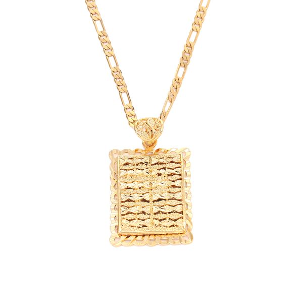 

24k gold plated hollow out rectangle flower jewelry african necklaces gold pendant ethiopia, Silver