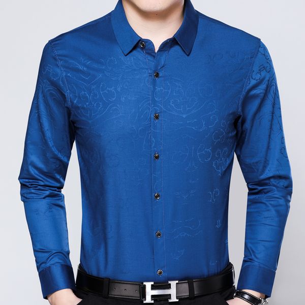 

2018 brand fashions casual slim fit long sleeve men shirt social clothes flower shirts mens dress jersey 9106, White;black