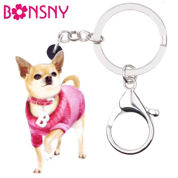 

acrylic sweet pink walking chihuahua dog key chains keychain rings animal jewelry for women girl handbag charms gift bulk, Silver