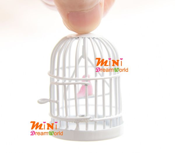 Acheter Jouet Miniature Rose Oiseau Avec Cage En Métal Blanc 112 De 3557 Du Vanilla14 Dhgatecom