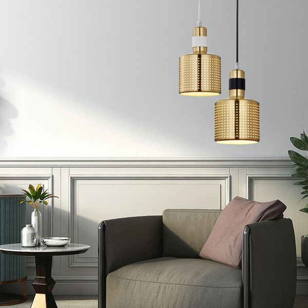 

creative multiholes lampshade hanging lamp bedroom bedside small metal light fixture designer gold hollow pendant lamp