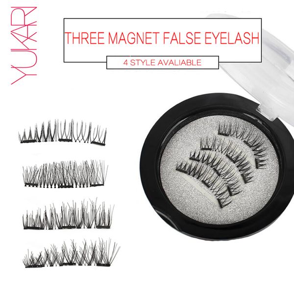

yukari 4 pcs whole three magnetic false eyelashes make up 3d semi-hand made makeup cilios magneticos eyelash natural mink soft