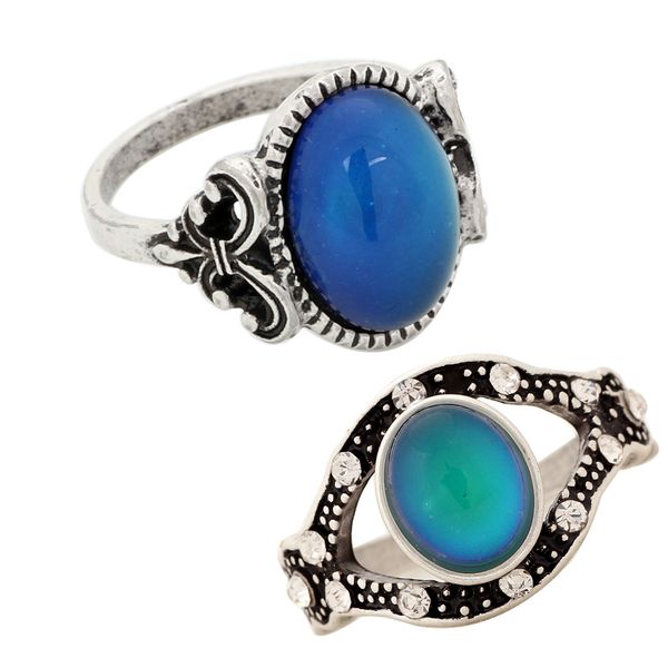 

magic ladies 12 colors change rhinestone ring cool vintage silver plated mood rings rs008-001, Golden;silver