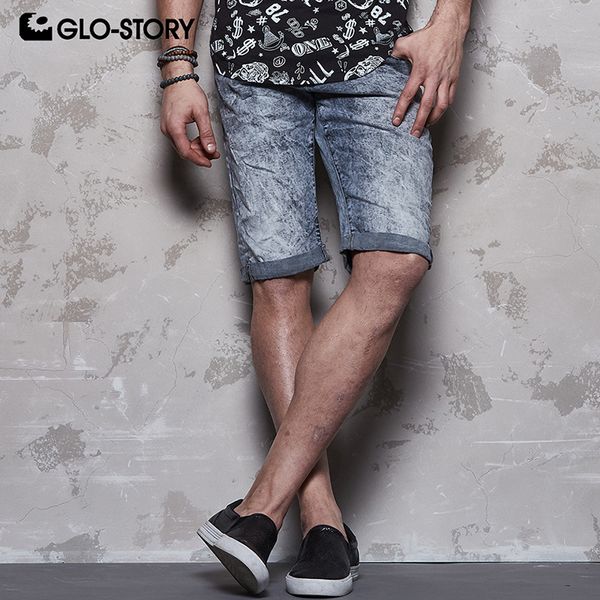 

glo-story men's 2018 basic grey knee length jeans short men casual streetwear summer denim shorts mnk-6262, Blue