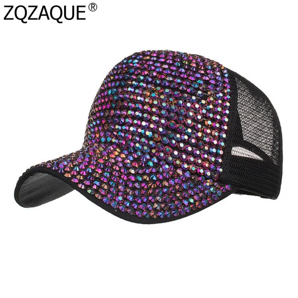 

100% manual drill baseball caps for quality diamonds decor sunshade peaked cap trendy new spring summer mesh caps sy1791, Blue;gray