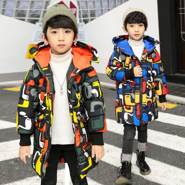 

2018 winter boy print camouflage warm jakcet boy christmas hooded school outdoor sport outerwear winter snow jacket, Blue;gray