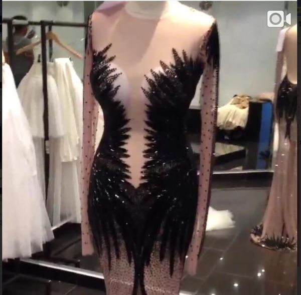 

evening dress yousef aljasmi kim kardashian long sleeve v-neck beaded a-line almoda gianninaazar black zuhair murad ziadnakad, Black;pink