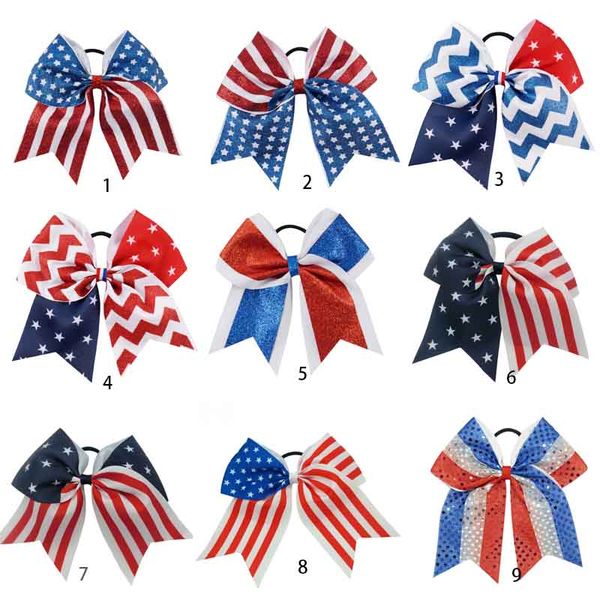 

8" big sequin cheer bows 4th of july cheer bow with elastic hair band girls sequin hair accessories, Slivery;white